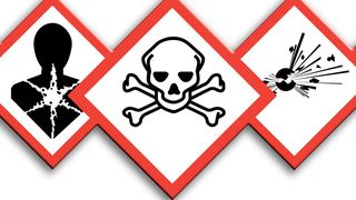 Die neuen Gefahrstoffzeichen ersetzen die bekannten orangefarbenen Quadrate. (Bild: obs/TÜV Rheinland AG)