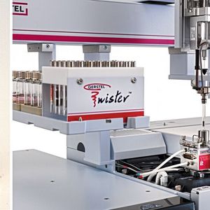 Fig. 2 In HSSE, a Gerstel Twister is mounted in the headspace above the sample, in this case, the spent cartridge. The volatile organic compounds are concentrated in the sorptive phase of the twister (PDMS); The twister is removed after the extraction and transferred to a glass liner. Thermal desorption and analyte determination is then performed automatically by the TDU-GC/MS system (Gerstel-Agilent).