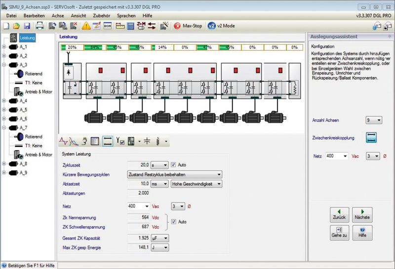 Verifizierung der Antriebsauslegung: Die Simulation des Lastverhaltens der Maschine mit Servosoft garantiert die Tauglichkeit der untersuchten Antriebe. (Bild: Pantec)