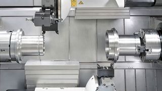 A two-turret configuration of the new Spinner TTS 85 / 125 series CNC turn-mill centre.  (Source: Spinner)