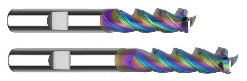 Inovatools Eckerle & Ertel GmbH: Oben: First Choice für die trochoidale Strategie TSC: VHM-Dynamikfräser (Artikelnummer: 2.414, Beschichtung ta-C), Anwendung: Nichteisenmetalle, Kunststoffe, GFK/CFK Unten: First Choice für die trochoidale Strategie TSC: VHM-Dynamikfräser ER (Artikelnummer: 2.410, Beschichtung ta-C), Anwendung: Nichteisenmetalle, Kunststoffe, GFK/CFK  (Bild: Inovatools Eckerle & Ertel GmbH)