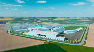 Das Joint Venture Ionway wird im polnischen Nysa ein Werk für Kathodenaktivmaterialien bauen. Im Bild: Das bestehende Umicore-Werk im Hintergrund. Im Vordergrund umrandet der geplante Neubau. (Bild: Volkswagen AG)