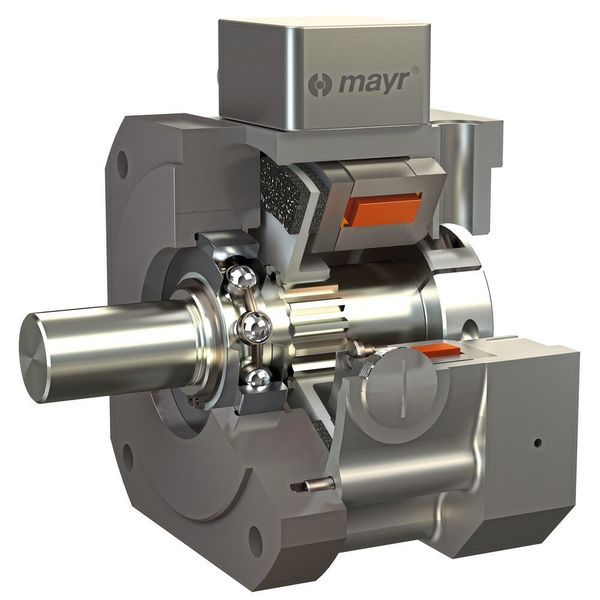 Roba-Topstop, das modulare Sicherheitsbremssystem für A-Lager-seitigen Servomotorenanbau, hält die Z-Achse in jeder beliebigen Position sicher – auch bei demontiertem Servomotor. (Mayr Antriebstechnik)