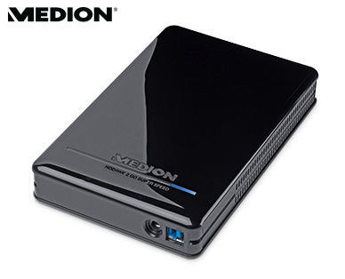 Die externe Medion-Festplatte bietet eine Speicherkapazität von zwei Terabyte. (Bild: Aldi Süd)