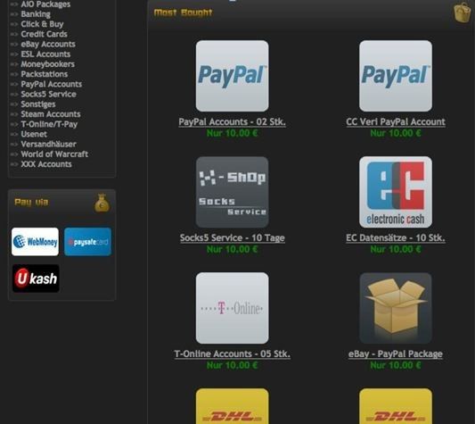 Im Webshop für gestohlene Zugangsdaten findet sich als Sparangebot ein Ebay- & Paypal-Package. (Archiv: Vogel Business Media)