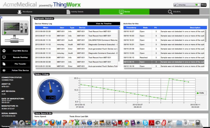 Bild 8: Dashboard einer mit der Thingworx-Plattform erstellten medizinischen Anwendung, beispielsweise auf einem Tablet, auf dem per Ferndiagnose bestimmte Vitalfunktionen visualisiert werden. Spezielle Sensoren bei diesem sogenannten Wearable-IoT sollen auch helfen, Verletzungen vorzubeugen. (Bild: PTC)