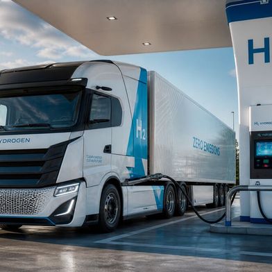 Damit außer dem Elektroantrieb für Lkw auch Wasserstoff als alternative Antriebsmöglichkeit breiter durchsetzbar wird, kooperieren jetzt einige große Unternehmen. Hier erfahren Sie, wer die sind und worum es genau geht ... (Bild: KI-generiert)