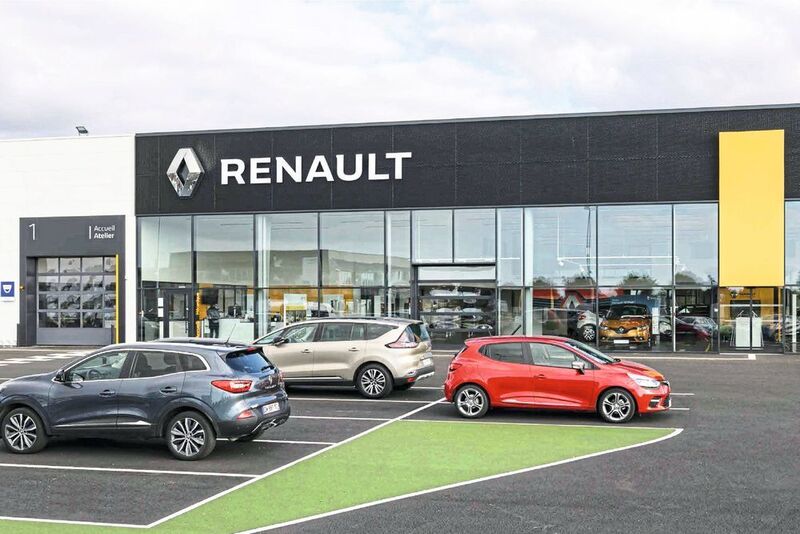 Dunkelgrau/Schwarz und Gelb dominieren künftig die Renault-Autohäuser, bei den Werkstätten kommt noch Weiß hinzu. (Renault)