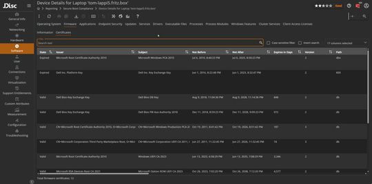 Übersicht individueller Firmware-Zertifikate.(Bild:  JDisc GmbH)