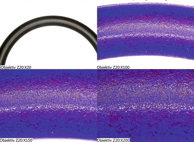 Ein O-Ring-Prüfling mit OVE40SL beschichtet nach verschärfter Prüfung unter UV-Licht: Die Abnutzung ist also nachweislich relativ gering. (Bild: OVE Plasmatec)
