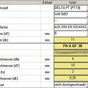 Konfiguration der Schraube und des Einschraubdoms in Delta Calc. (Bild: Ejot)