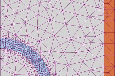 Bild 1: Bevor elektromagnetische Felder numerisch berechnet werden können, wird die Geometrie in viele kleine Elemente zerlegt. Das Netz zeigt eine zylindrische magnetische Abschirmung. In Bereichen mit stärkeren Feldänderungen ist die Vernetzung feiner. Das zugehörige Berechnungsergebnis zeigt Bild 2. (Bild: Example of 2D mesh / Zureks / CC BY-SA / en.wikipedia.org)