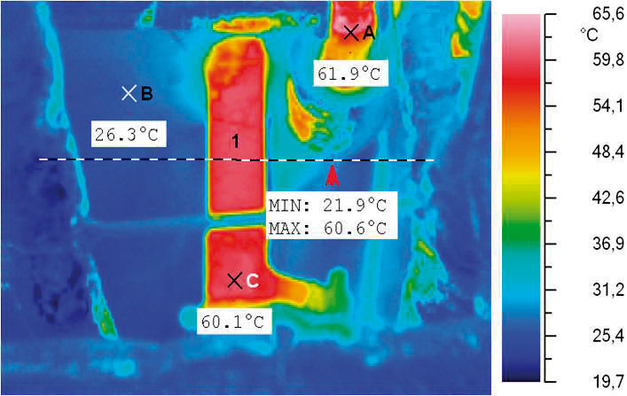 Auch ungedämmte Heizungsrohre (Bild 7) kosten Geld — rote Flächen im Wärmebild bedeuten rote Zahlen. Bild: Steinmaßl (Archiv: Vogel Business Media)