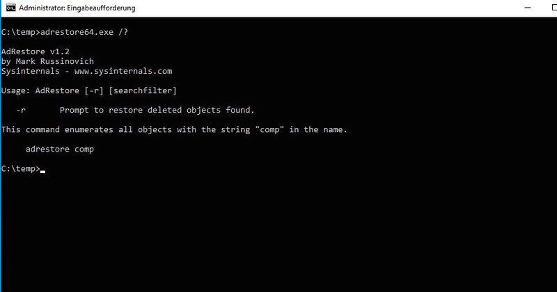 Adrestore kann gelöschte Objekte in Active Directory direkt aus der Befehlszeile und aus der PowerShell wiederherstellen. (Bild: Joos / Microsoft)
