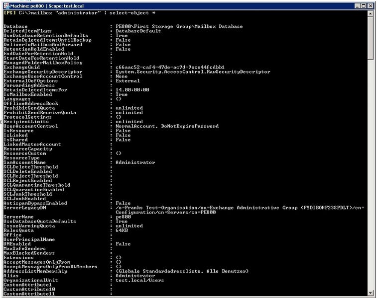 Abbildung 2:  Über select-object * können alle Eigenschaften des Postfachs abgerufen werden (Archiv: Vogel Business Media)