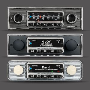 Je nach Epoche und persönlichem Geschmack lässt sich das Frankfurt Stereo jetzt mit drei unterschiedlichen Blenden versehen. Die entsprechenden Sets gibt es zum Preis von 99 Euro (brutto).(Bild:  Blaupunkt)