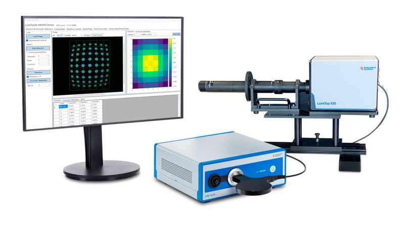 Die LumiTop X30 AR und CAS 140D von Instrument Systems. Das Unternehmen präsentiert Messtechnik für moderne Displays.(Bild:  Instrument Systems)