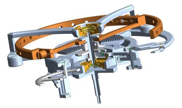 Schnitt durch den Tourbillon-Käfig und die Unruh. (Grossmann Uhren)