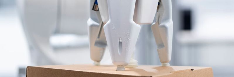 Dank des Multifunktionsgreifers kann der Roboter ItemPiQ Produkte mit einem Gewicht von bis zu 1,5 kg aufnehmen. Je nach Größe, Gewicht, Ware-zu-Roboter-System und Ablagemethode lassen sich dabei bis zu 1000 Artikel pro Stunde kommissionieren. (Bild:  HACKLFOTO)