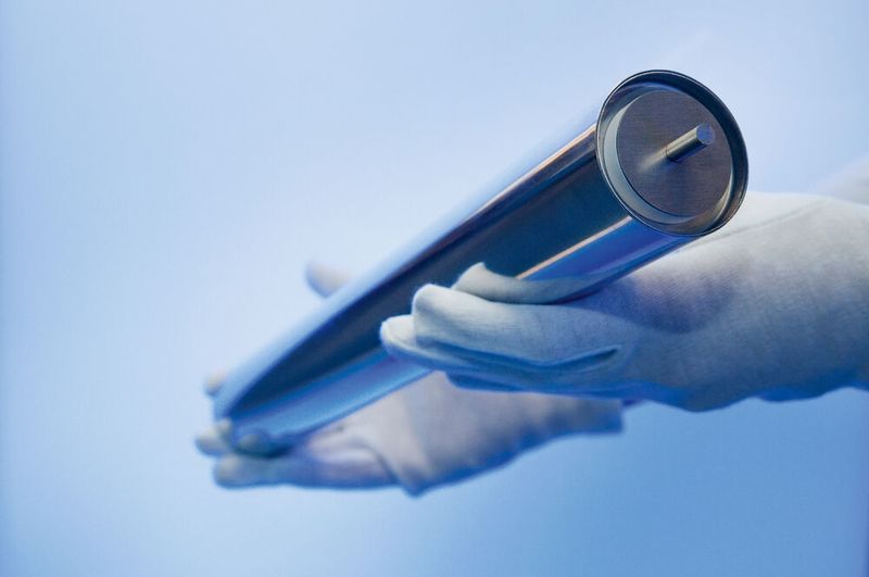 Eine Besonderheit der Cerenergy-Batterie ist, dass sie auf der Anodenseite weder Graphit noch Kupfer enthält. Die Anode bildet sich erst während des Ladevorgangs als ein Film aus geschmolzenem Natrium zwischen der Stahlelektrode und dem äußeren Rand des keramischen Elektrolyten. (Bild: Fraunhofer IKTS)