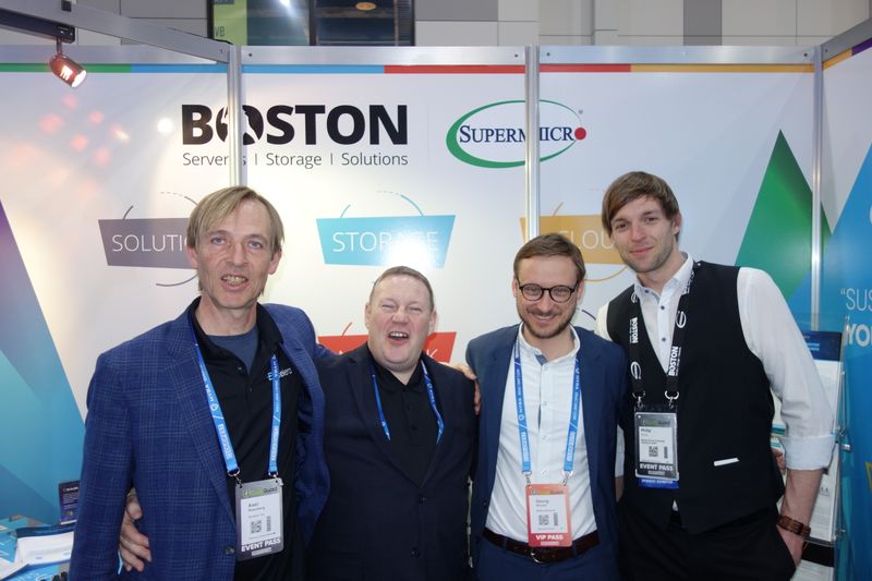 Super gelaunte Truppe: (v. l.) Axel Rosenberg, Excelero, Glenn Rosenberg, BIOS IT, Georg Klauser und Philipp Kurus, Boston. (Bild: IT-BUSINESS)