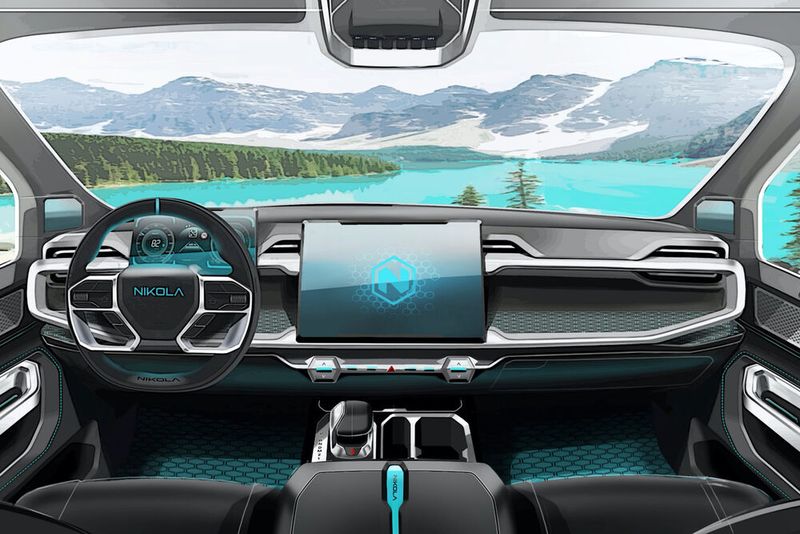 Im Innenraum geht es – zumindest im Entwurf – deutlich futuristischer zu. (Bild: Nikola Corp.)