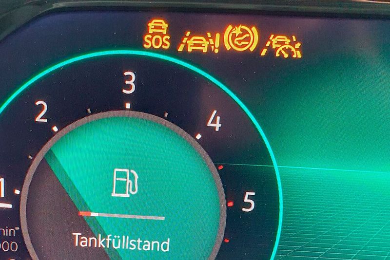 Die Softwareprobleme des neuen Golf zeigten sich auch beim Testwagen: Hier die Kontrollleuchten der ausgefallenen Fahrerassistenzsysteme. (Bild: Mauritz/»kfz-betrieb«)