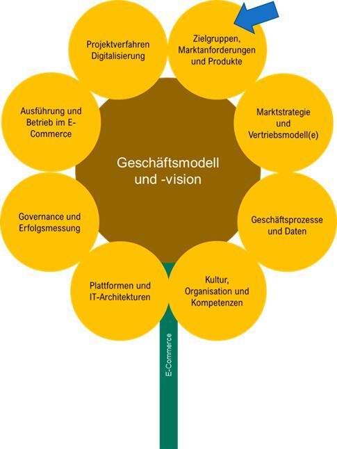 Überblick über die Dimensionen zur Messung des individuellen E-Commerce-Reifegrads mit „Bloom E-Com“.