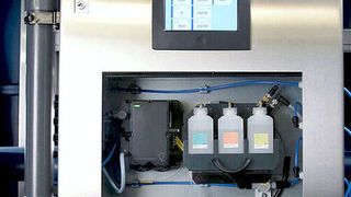 Compact, fully automated control cabinet solution for continuous photometric iron analysis and other water parameters using sensor cubes.  (Bürkert Fluid Control Systems)