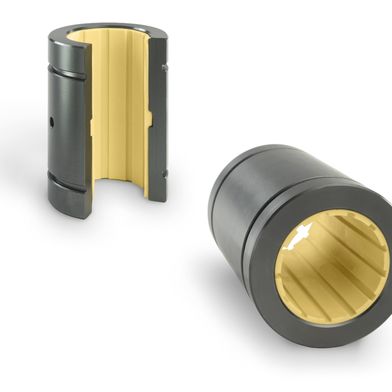 Da sie ohne Wälzkörper auskommen, sind Gleitlager (wie bei diesen Polymer-Gleitlagerbuchsen von Thomson) eine leichtgängige, geräuscharme und kosteneffiziente Option für geringer belastete Linearsysteme. (Bild: Thomson Industries)