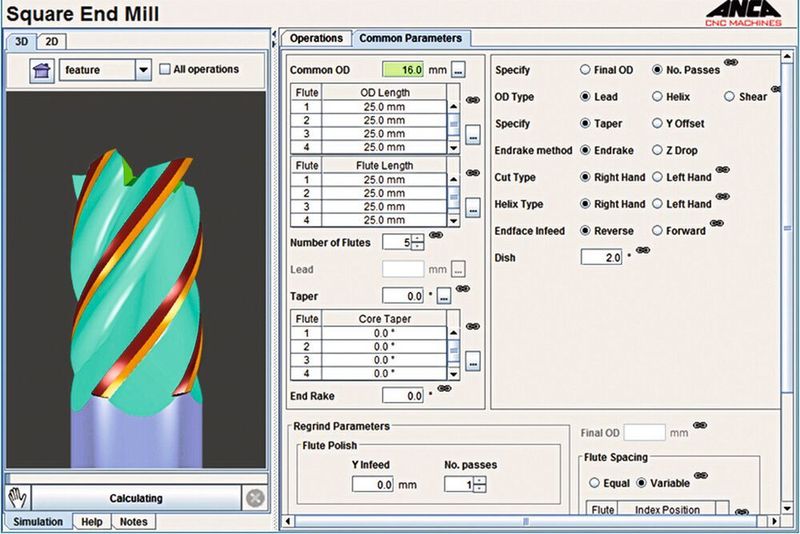 Die Anca-Software Toolroom in der Version RN34 vereinfacht jetzt auch die Programmierung einzelner Nuten. Der Anwender kann nun etwa Kernkonus, Nutenlänge und -tiefe individuell für jede Nut steuern. (Anca)