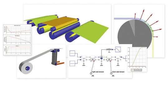 (Eine Ergänzung der MapleSim-Produktfamilie erlaubt es Entwicklungsingenieuren, auf Rollen basierende Produktlinien zu modellieren und somit das Handling von Stoff-, Folien- oder Papierbahnen in Maschinensimulationen einzubeziehen: die MapleSim Web Handling Library. Bild: Maplesoft)
