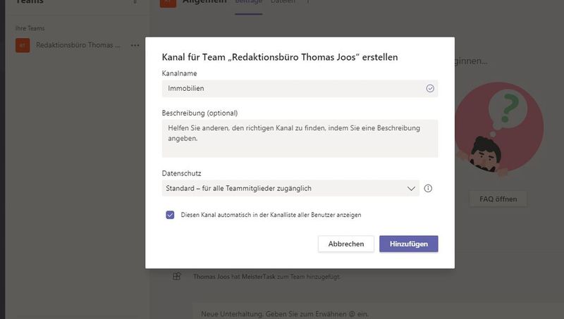 Kanäle sind eine wichtige Grundlage für die Arbeit in Teams. (Bild: Joos / Microsoft)