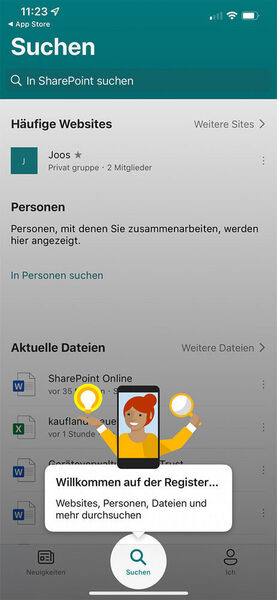 Microsoft stellt auch eine App für SharePoint zur Verfügung. Diese kann parallel zur OneDrive-App genutzt werden.  (Joos)