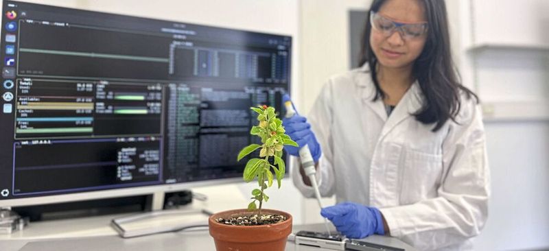 Nancy Choudhary, Institut für Zelluläre und Molekulare Botanik an der Universität Bonn, bei der Durchführung der Genomsequenzierung der Pflanze Withania somnifera. (Bild:  Julie Anne V.S. de Oliveira)