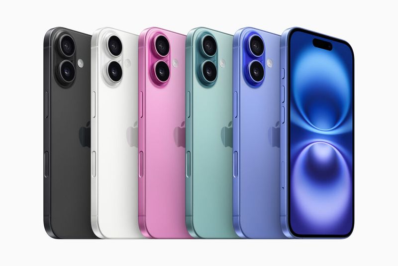 Das iPhone 16 und das iPhone 16 Plus gibt es in den Farben Schwarz, Weiß, Pink, Blaugrün und Ultramarin mit Speicherkapazitäten von bis zu 512 GB. (Bild: Apple)