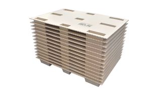 Wegen der Nestbarkeit der Cone Pal wird bei Transport und Lagerung der Wellpappe-Palette viel Volumen eingespart. (Bild: Thimm)