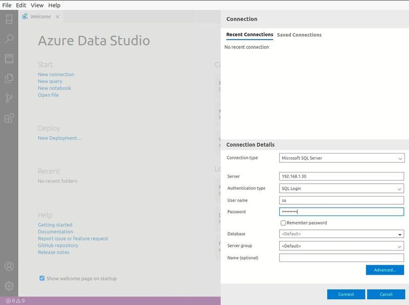 Verbindungsaufbau von Azure Data Studio mit Microsoft SQL Server auf einem Linux-Server. (Joos (Screenshot))