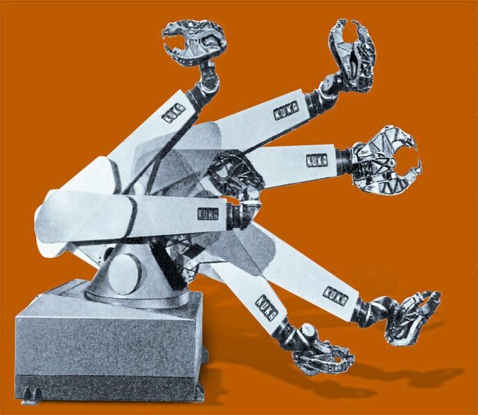 Mit dem Famulus stellte Kuka 1973 den ersten eigenen Industrieroboter mit sechs elektromotorisch angetriebenen Achsen vor und leitete ein völlig neues Zeitalter der Robotik ein. (Kuka)