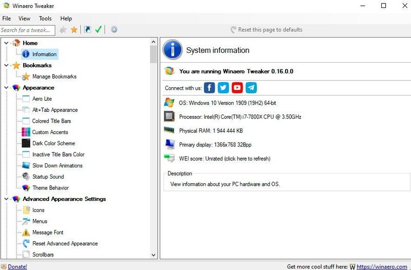 Der Aufbau des Tools ist sehr übersichtlich. Links sind die Optionen zu sehen, rechts die Details und Auswirkungen. Auch Systeminformationen lassen sich einblenden. (Th. Joos)