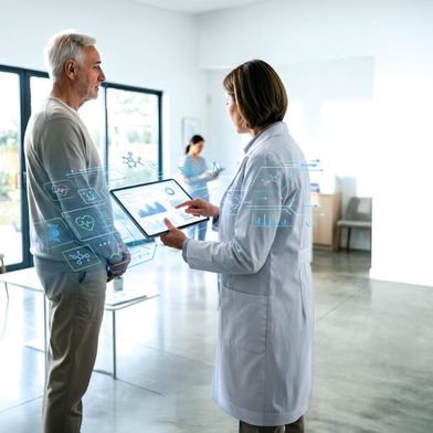 KI kann in ganz unterschiedlichen Bereichen des Gesundheitswesens eingesetzt werden: von der Bedarfsplanung über Patienten-Prozesse bis hin zur Forschung. (Bild: © Olivia - stock.adobe.com / KI-generiert)