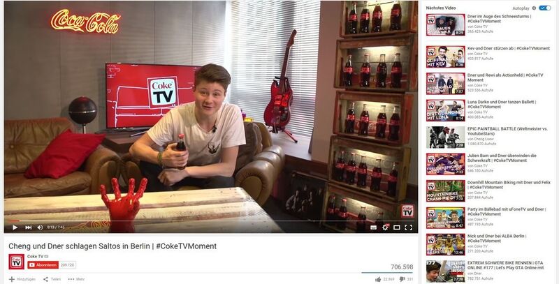 Coke TV: Der YouTube-Star Dner kreiert gemeinsam mit der Community #CokeTVMoments für den YouTube Channel von Coca Cola und moderiert auch die Plattform. (Bildquelle: explido»iProspect)