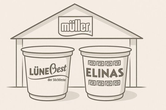 Hochwalds Joghurtmarken Elinas und Lünebest schlüpfen unter das Dach des Milchkonzerns Müller.(Bild:  GPT Image Editor / KI-generiert)