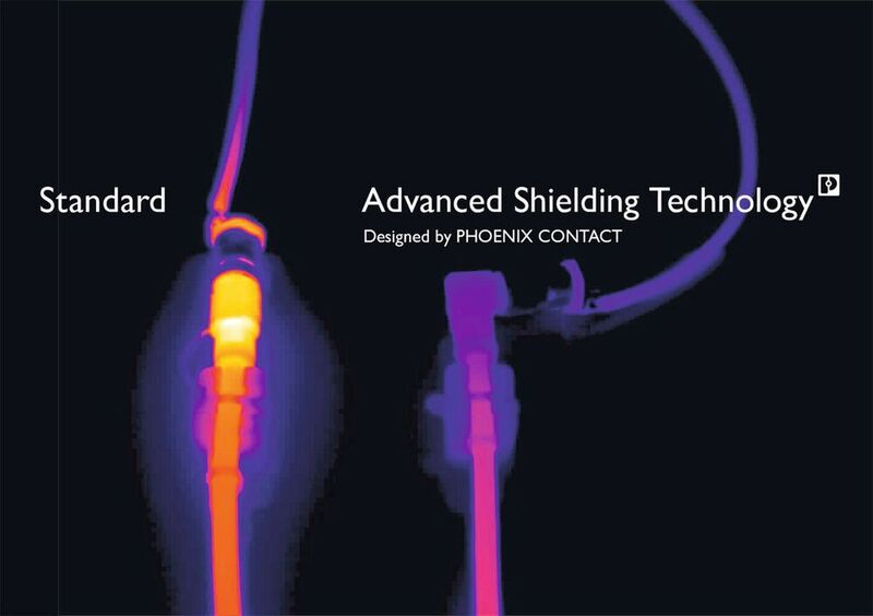 Mit einer 360°-Metallumspritzung verbessert die  Advanced Shielding Technology auch die Wärmeableitung  im Kurzschlussfall. (Phoenix Contact)