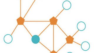 Bild 1: Knotentypen im Thread-Netzwerk (weiß: Endgerät, orange: Router, blau: Leader) (Silicon Labs)