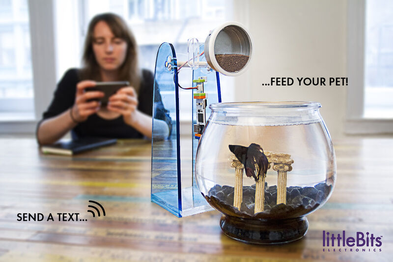 Anwendungsbeispiel: Ferngesteuerte Fischfütterung per Textmitteilung vom Handy (littleBits)