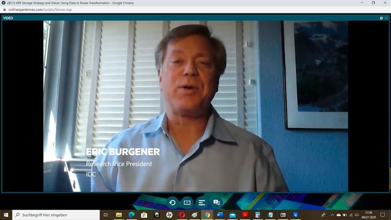 Abbildung 14: „Kunden haben die Erfahrung einer Hyperconverged Infrastructure (HCI) lieben gelernt“, erläuterte flankierend IDC-Analyst Eric Burgener. Nimble Storage dHCI offeriere ein einheitliches Management-Center und ermögliche die Bereitstellung und Skalierung in wenigen Minuten mit Self-Service-Einrichtung und automatischer Erkennung. Damit sei nun der Weg für alle Unternehmen in die Hybrid Cloud geebnet. (HPE (Screenshot))