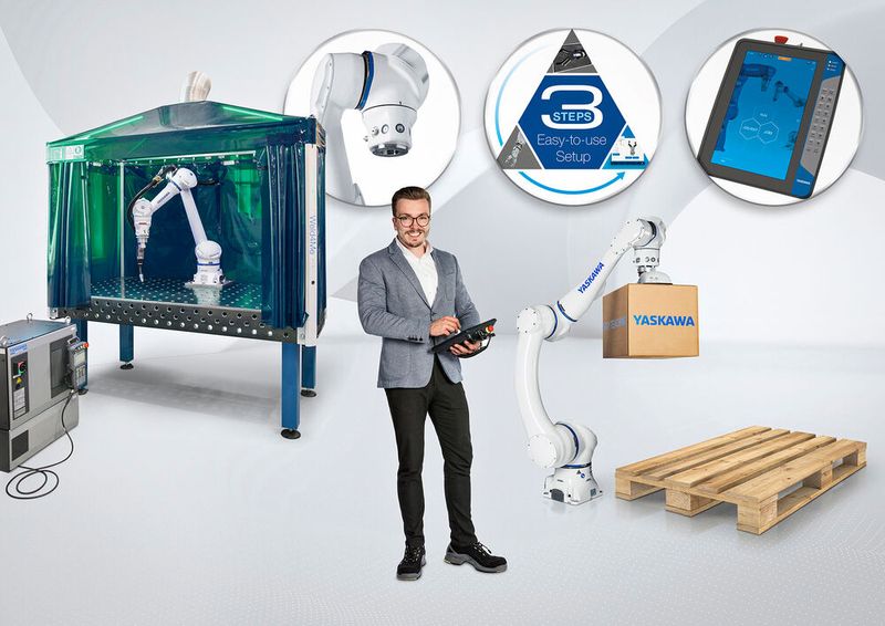 Auf der Automatica zeigt Yaskawa die neue Plug-and-play-Cobot-Serie HC DTP und ein eigenes „ecosYstem“ zum Aufbau einfacher Cobot-Installationen.  (Bild: Yaskawa)