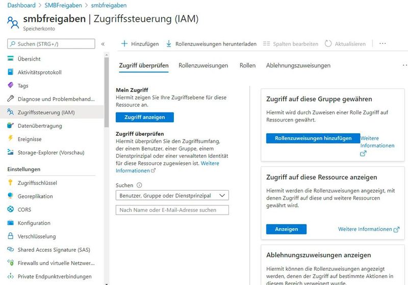 Anpassen von Berechtigungen für ein Speicherkonto. (Bild: Microsoft / Joos)