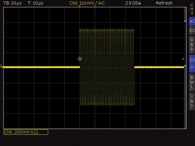 Bild 3: Beispiel eines nicht-periodischen Zeitsignals (f = 1 MHz und 36 Zyklen)